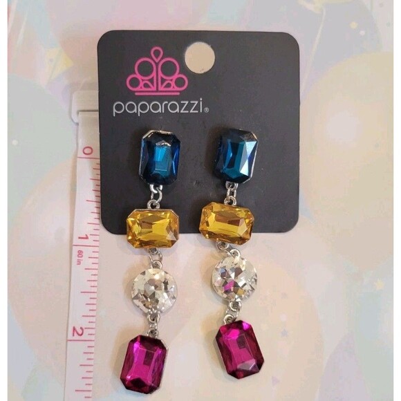 Stunning New Year's Party Bright Colors Statement Dangle Earrings Paparazzi New - Picture 5 of 9